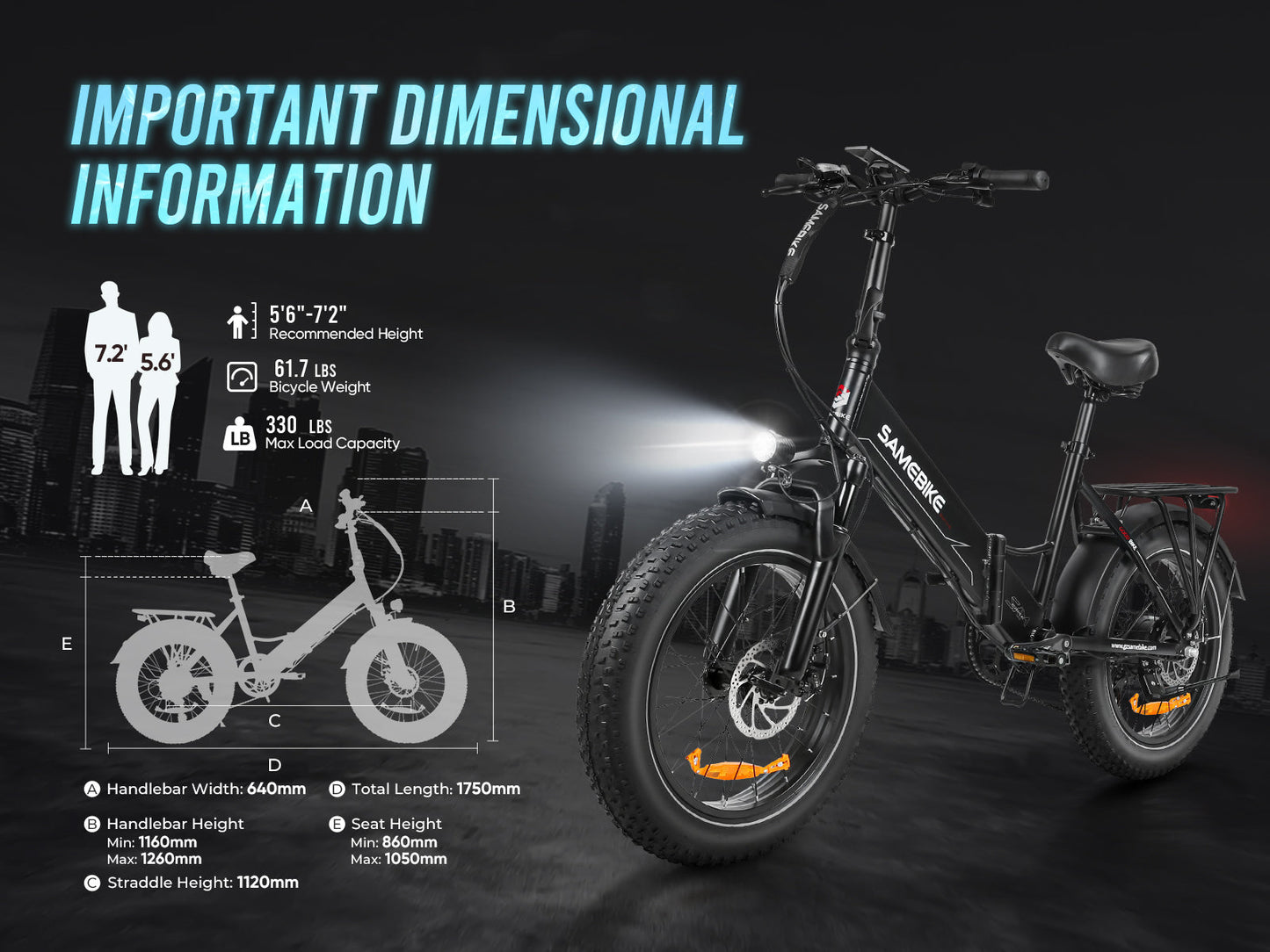 SAMEBIKE LOTDM200-II Pneus larges Vélo électrique pliable