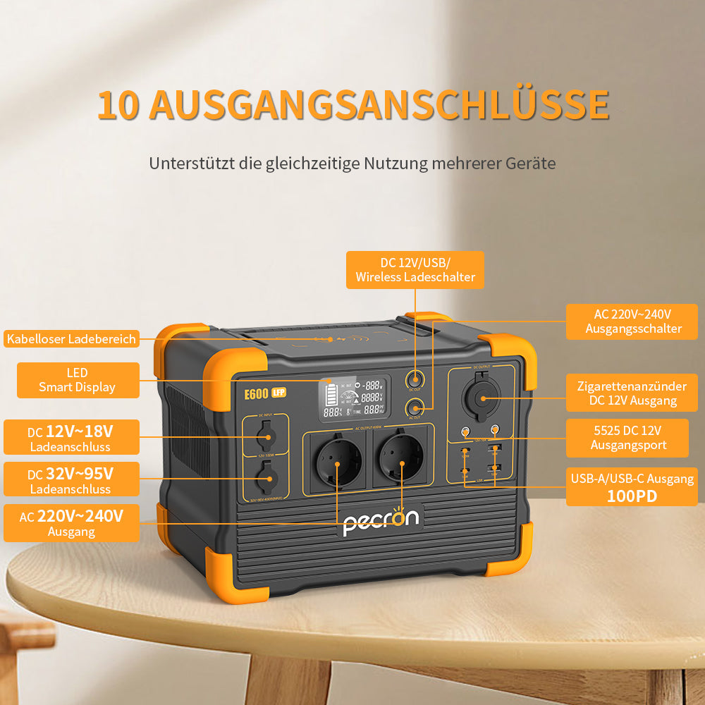 Centrale électrique portative PECRON E600LFP 1200W 614Wh LiFePo4