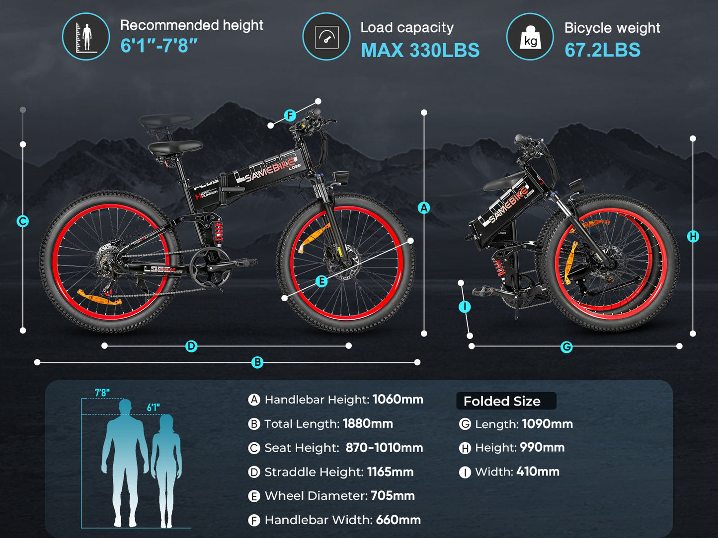 SAMEBIKE LO26 Plus 1000W Moteur Vélo Électrique tout-terrain