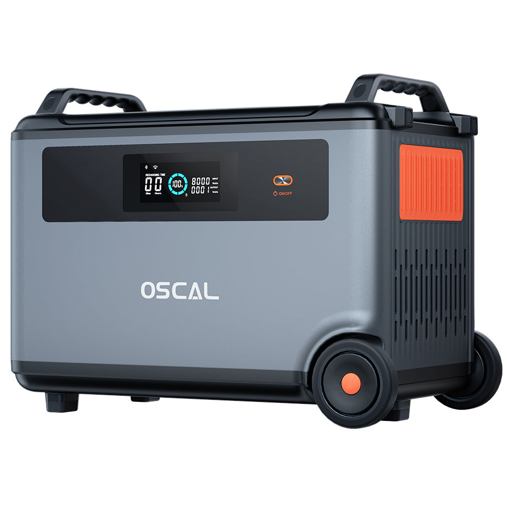 Blackview Oscal PowerMax 6000 Centrale électrique robuste, 6000W, batterie LiFePO4 de 3600Wh à 57600Wh, 14 prises, sortie double tension 120V/240V, 3500+ Life Circle, contrôle intelligent par application, 5 modes d'éclairage LED, signal en code Morse