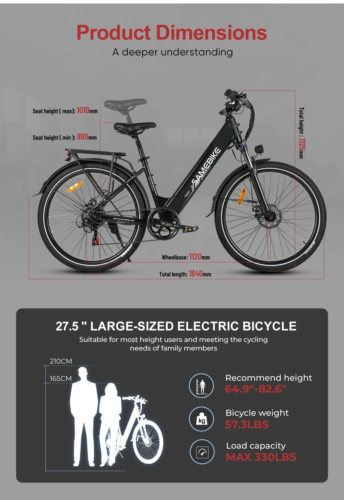 SAMEBIKE RS-A01 Pro-T 250W Moteur Vélo Électrique Urbain