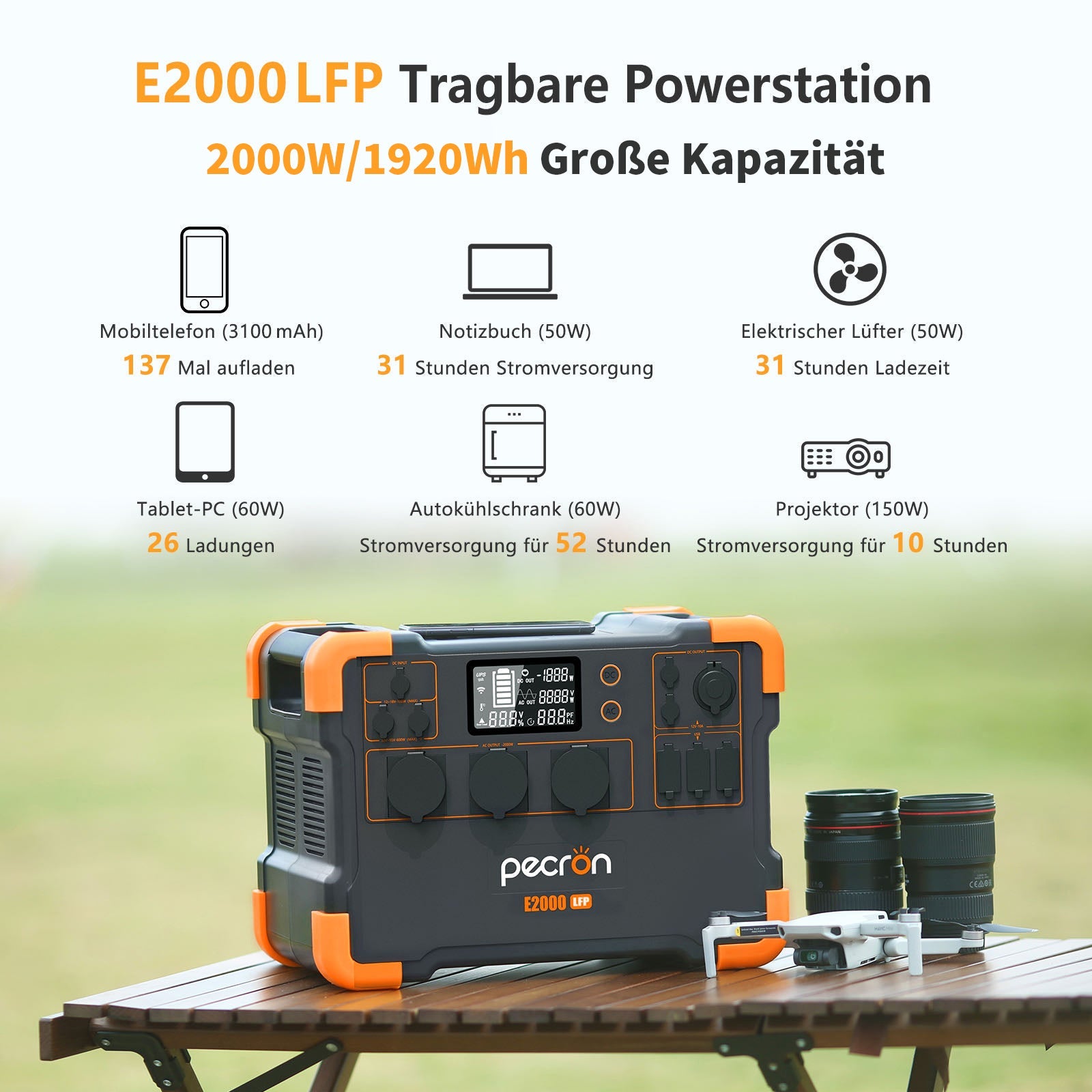 Centrale électrique portative extensible PECRON E2000LFP 2000W 1920Wh